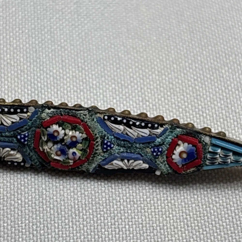 Vintage Venetian Grand Tour Micro Mosaic Flower Brooch Bar Pin